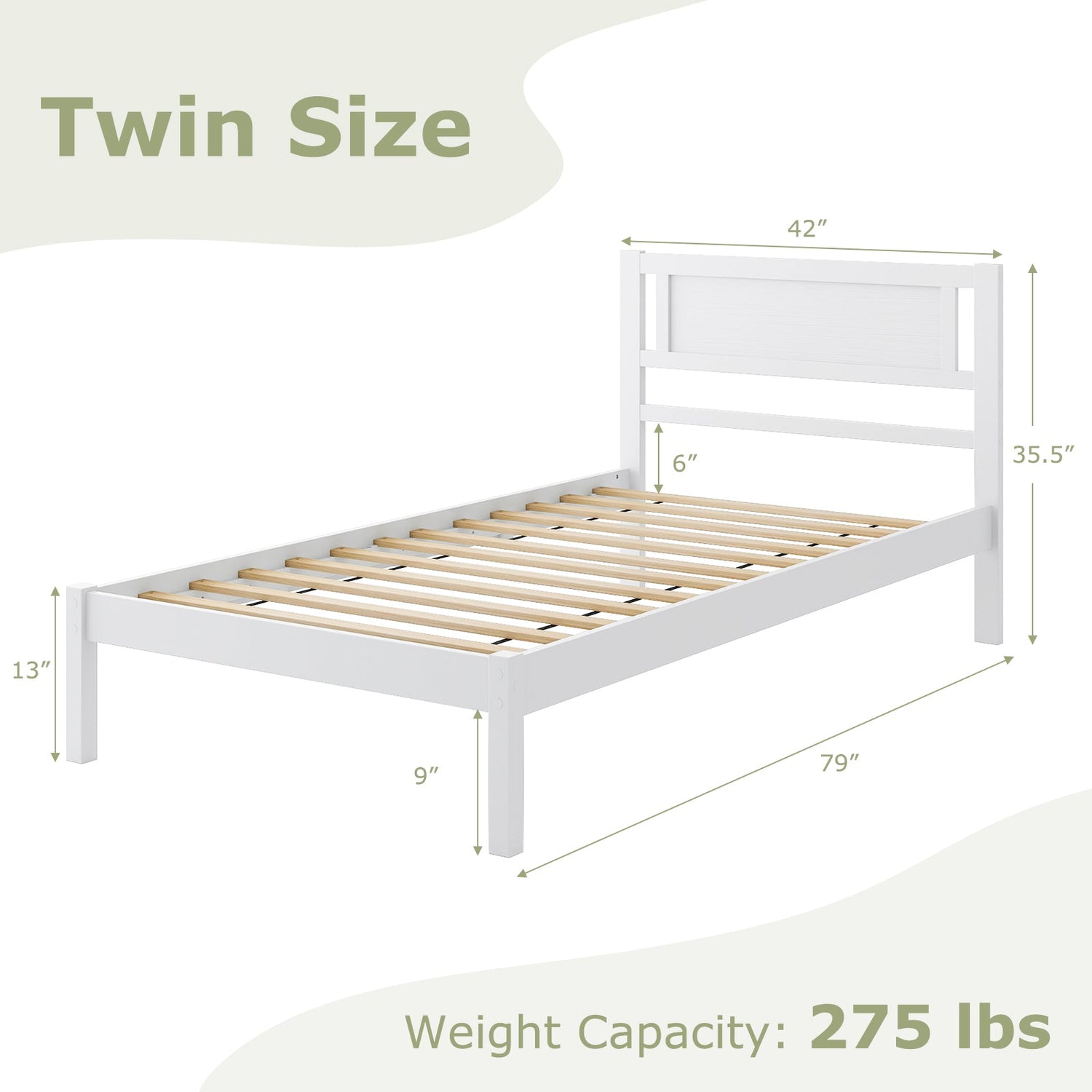 Armazón de cama de madera tamaño Twin/Full/Queen con cabecera y soporte de listones de madera