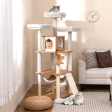 Árbol para gatos de 68 pulgadas de alto con 3 perchas acolchadas, condominio y postes rascadores de sisal - Natural