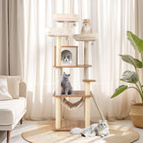 Árbol para gatos de 68 pulgadas de alto con 3 perchas acolchadas, condominio y postes rascadores de sisal - Natural