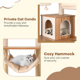 Árbol para gatos de 68 pulgadas de alto con 3 perchas acolchadas, condominio y postes rascadores de sisal - Natural