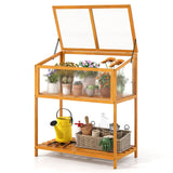 Invernadero de Madera con Techo Transparente Abatible y Estante de Almacenamiento de Listones - Naranja