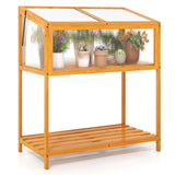 Invernadero de Madera con Techo Transparente Abatible y Estante de Almacenamiento de Listones - Naranja