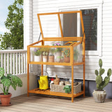 Invernadero de Madera con Techo Transparente Abatible y Estante de Almacenamiento de Listones - Naranja
