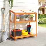 Invernadero de Madera con Techo Transparente Abatible y Estante de Almacenamiento de Listones - Naranja