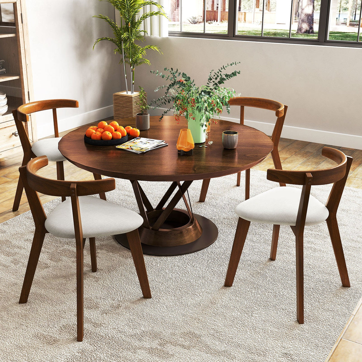 Juego de 2 sillas de comedor de madera con asiento acolchado y respaldo curvo - Nogal