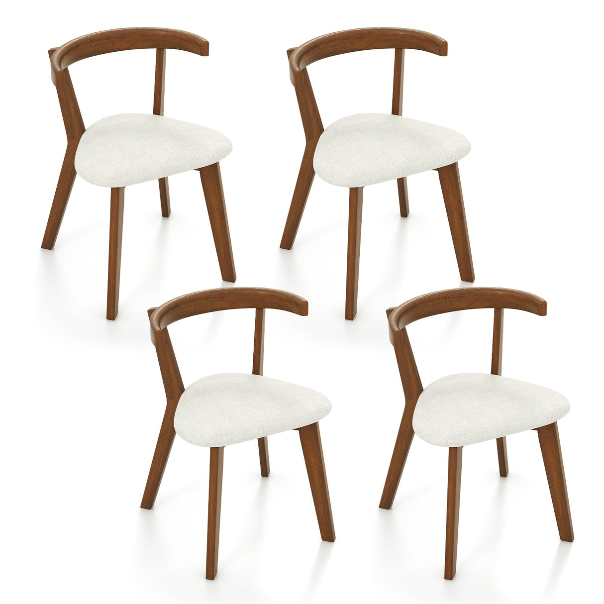 Juego de 2 sillas de comedor de madera con asiento acolchado y respaldo curvo - Nogal
