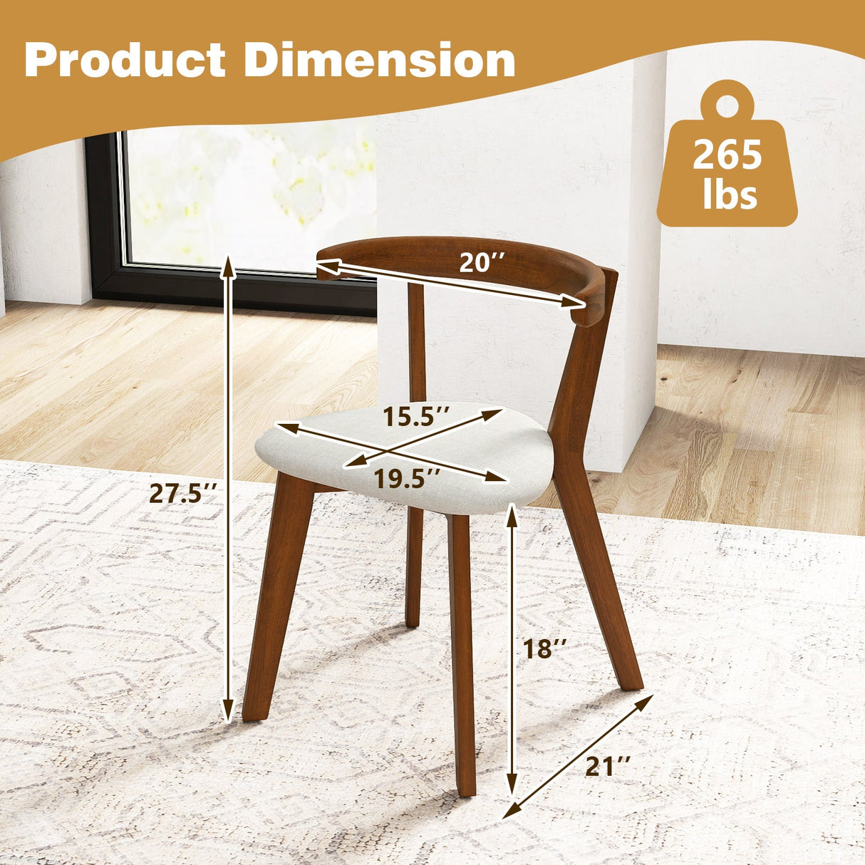 Juego de 2 sillas de comedor de madera con asiento acolchado y respaldo curvo - Nogal