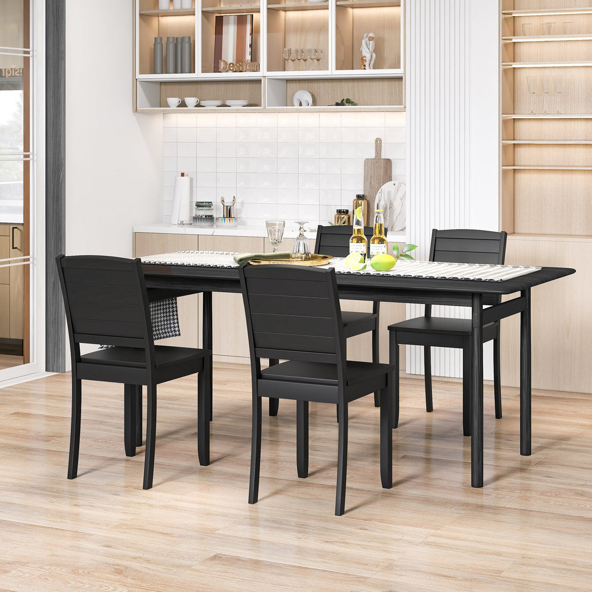 Wood Dining Chair Set of 2 Armless Kitchen Chairs with Rubber Wood Legs