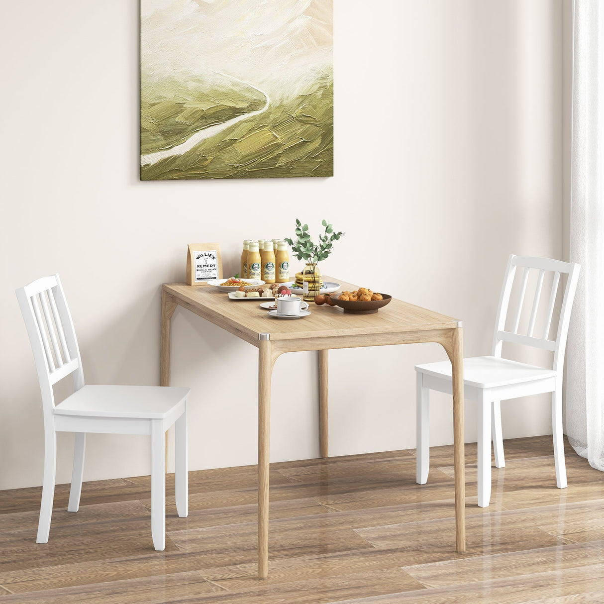 Juego de 2 sillas de comedor de madera con patas de madera de caucho