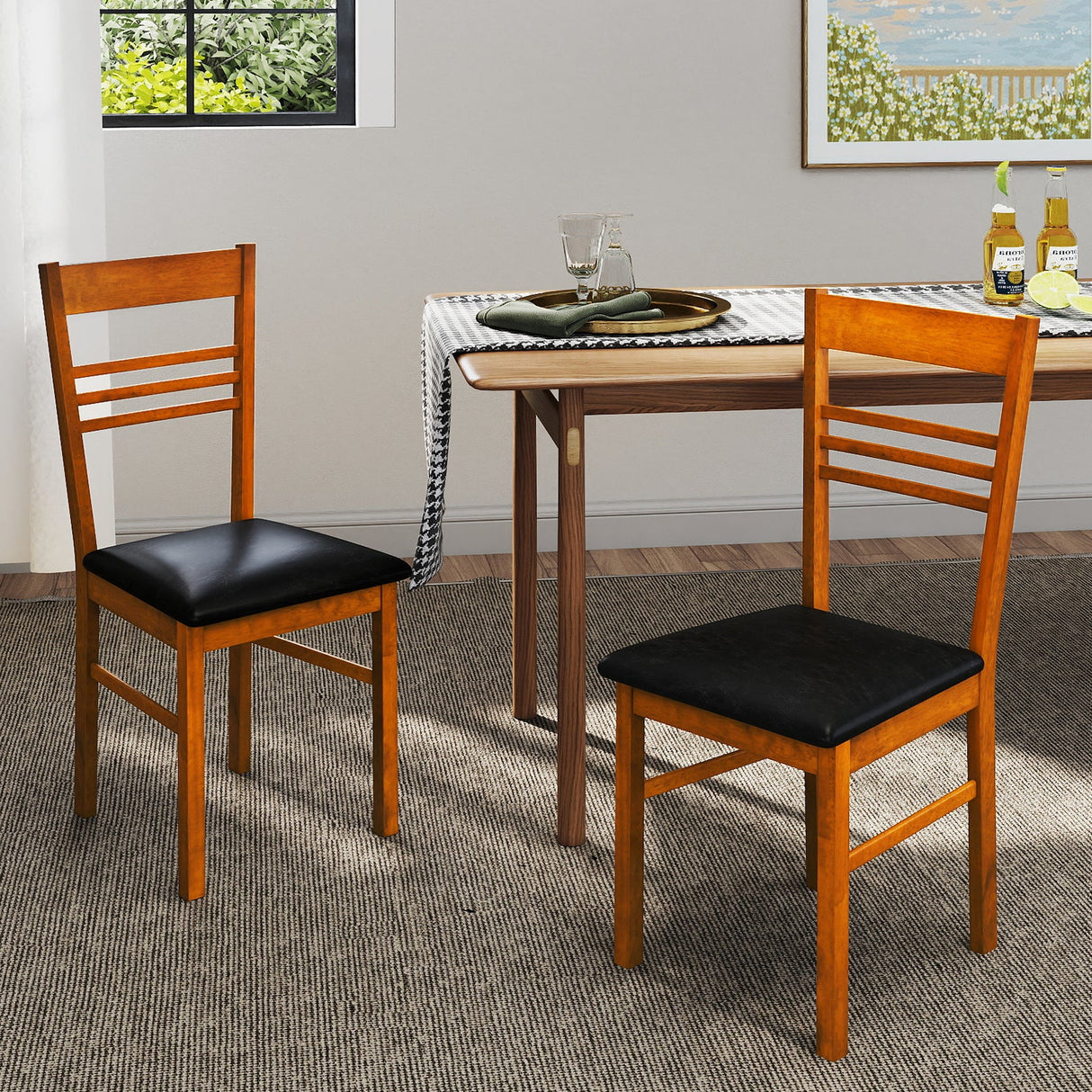 Sillas de comedor de madera, juego de 2, con estructura de madera de caucho