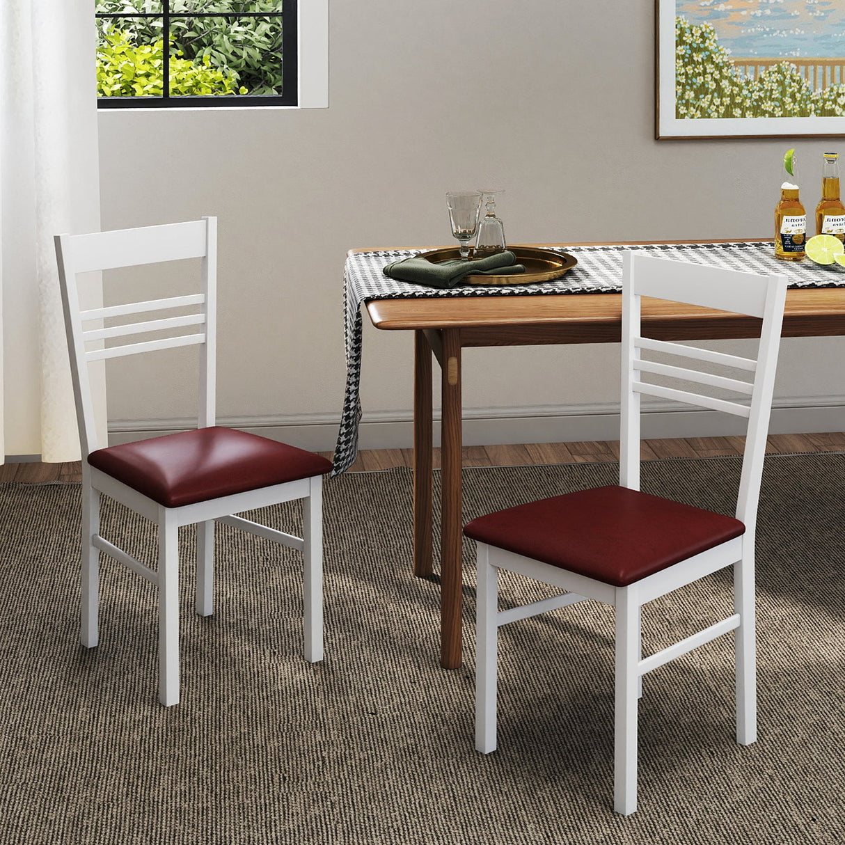 Sillas de comedor de madera, juego de 2, con estructura de madera de caucho