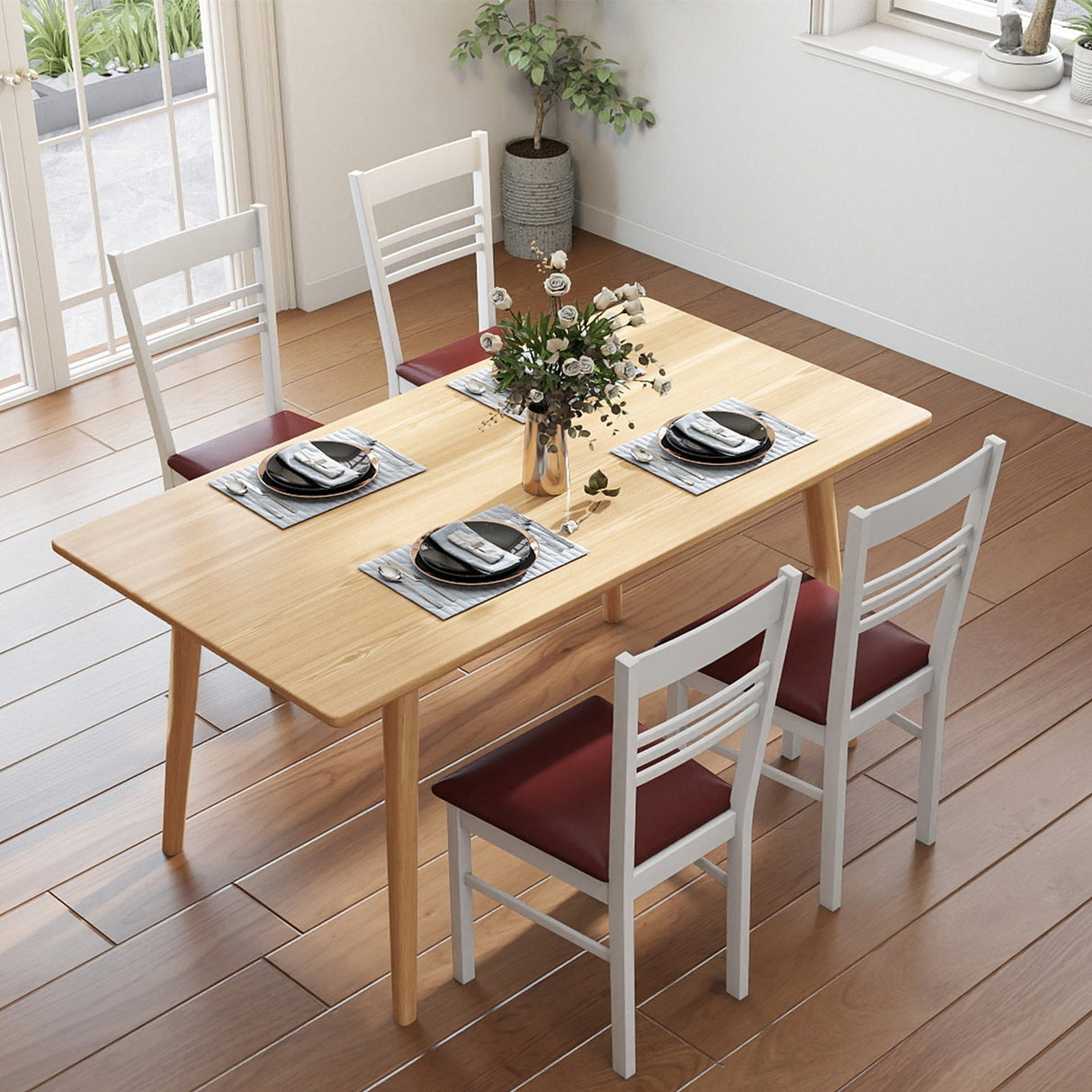 Sillas de comedor de madera, juego de 2, con estructura de madera de caucho