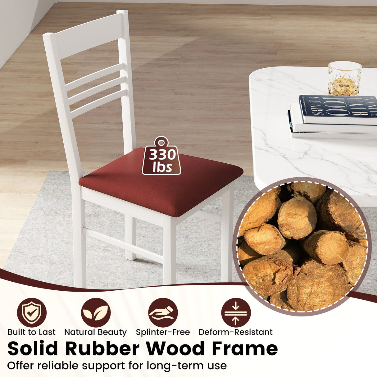 Sillas de comedor de madera, juego de 2, con estructura de madera de caucho