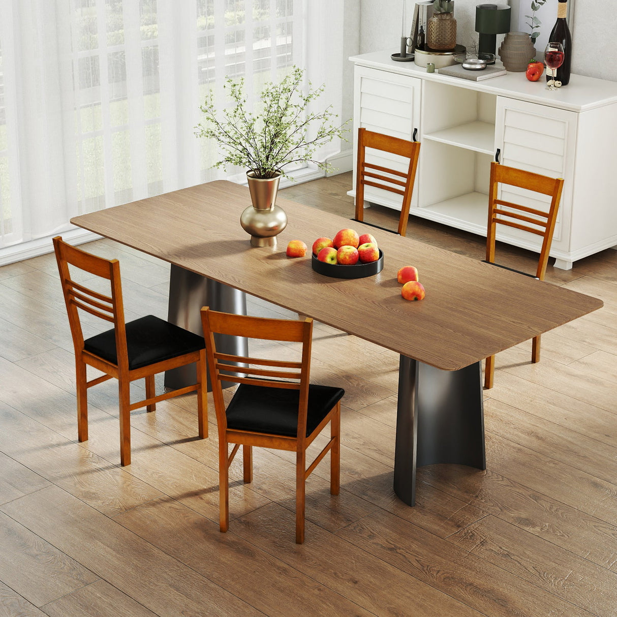Sillas de comedor de madera, juego de 4 con estructura de madera de caucho