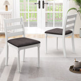 Juego de 2 sillas de comedor de madera de caucho con asiento tapizado - Blanco