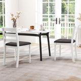 Juego de 2 sillas de comedor de madera de caucho con asiento tapizado - Blanco