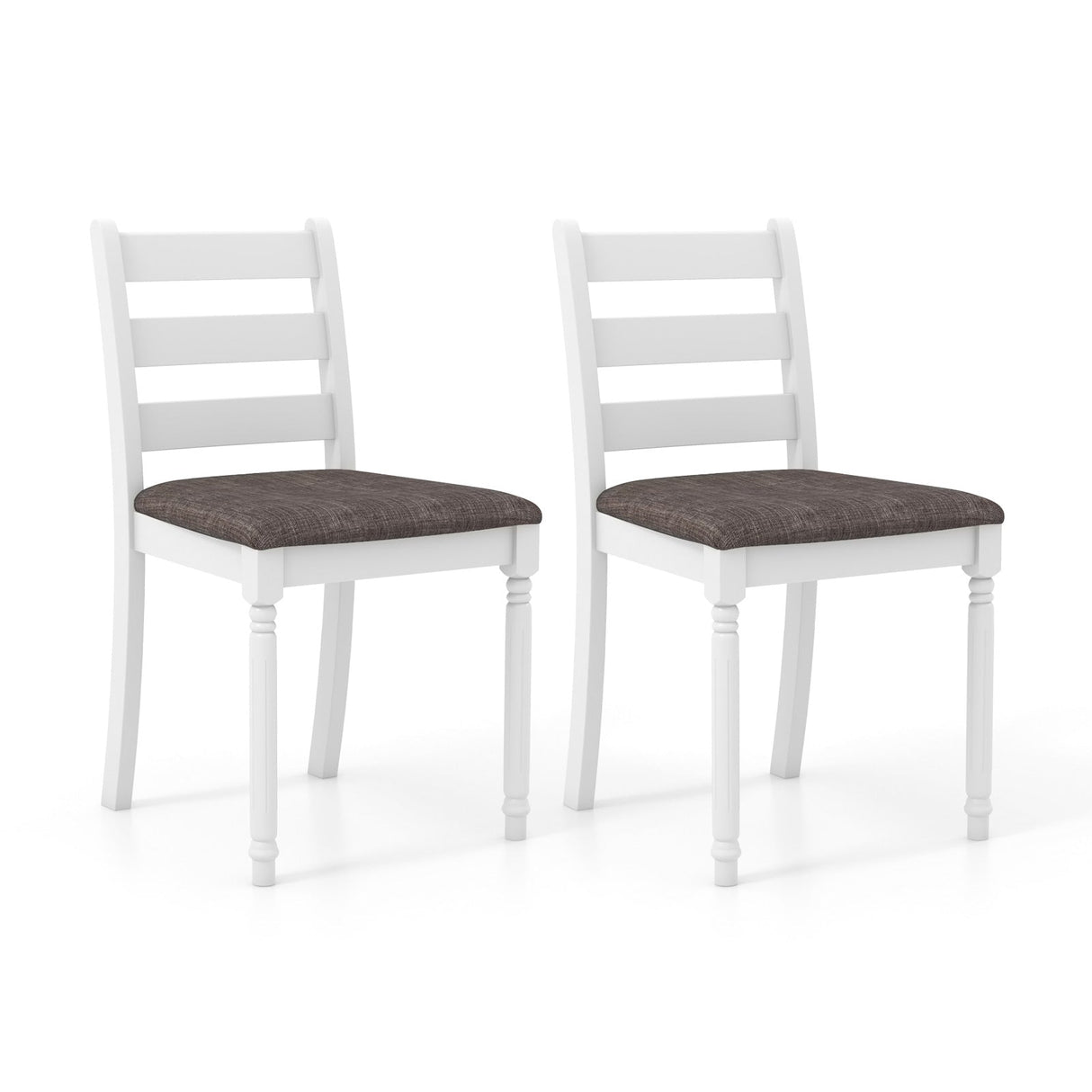 Juego de 2 sillas de comedor de madera de caucho con asiento tapizado - Blanco