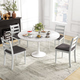Juego de 2 sillas de comedor de madera de caucho con asiento tapizado - Blanco