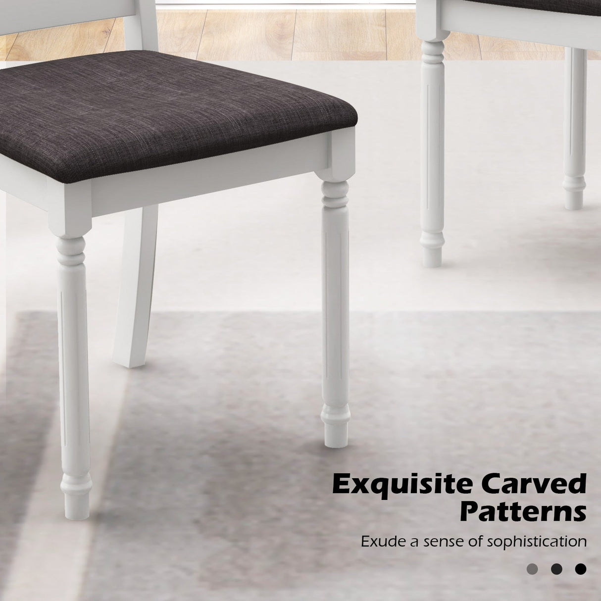 Juego de 2 sillas de comedor de madera de caucho con asiento tapizado - Blanco