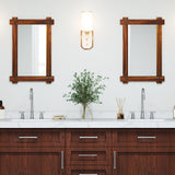 Wood Framed Mirror with Acacia Wood Frame and Vintage Rivet Design Brown