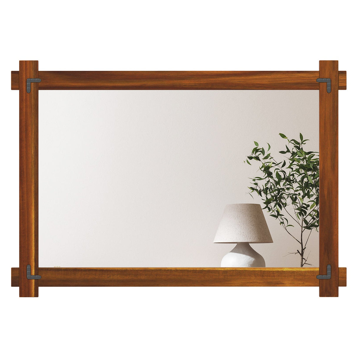 Wood Framed Mirror with Acacia Wood Frame and Vintage Rivet Design Brown