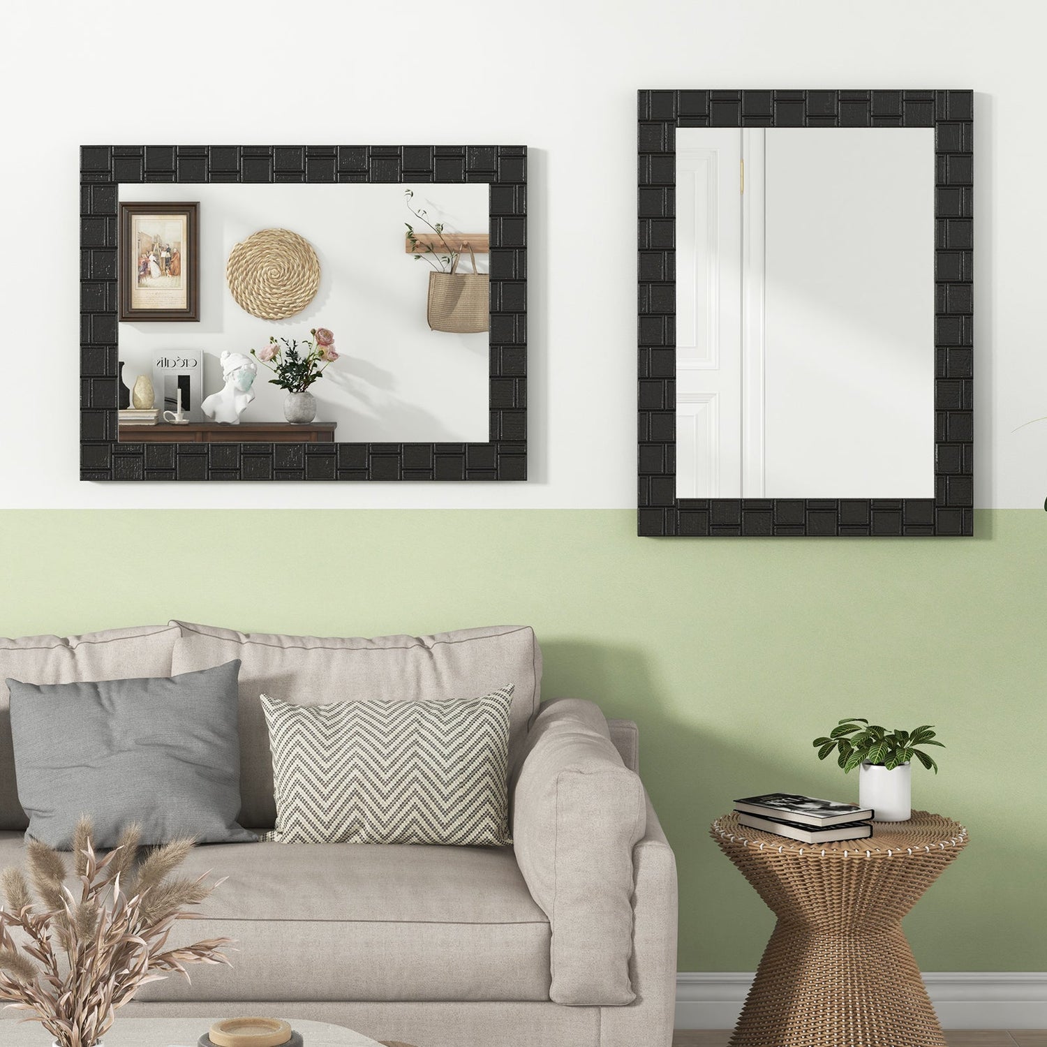 Espejo de pared con marco de madera, espejo de tocador rectangular para sala de estar o recibidor, negro