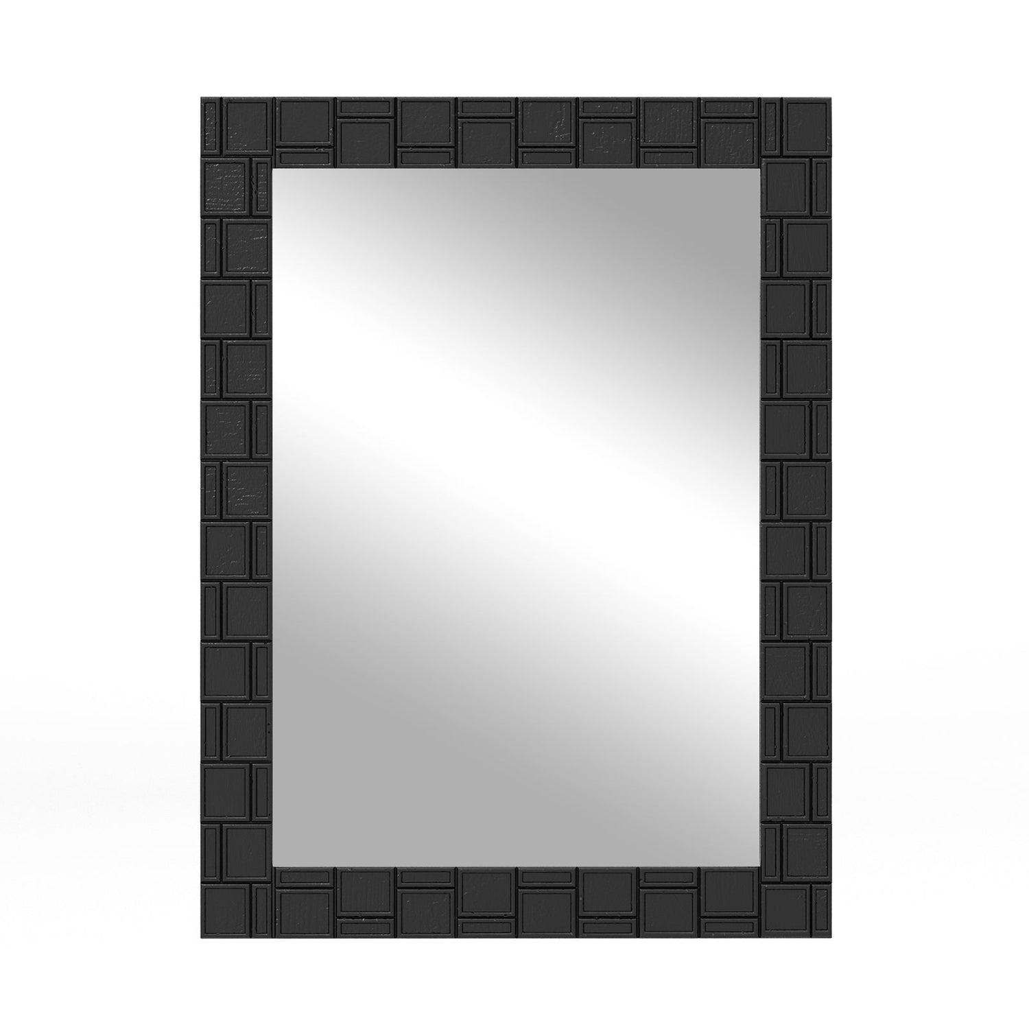 Espejo de pared con marco de madera, espejo de tocador rectangular para sala de estar o recibidor, negro