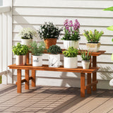 Estante de madera de 2 niveles para plantas, estantería tipo escalera para plantas, para interiores y exteriores