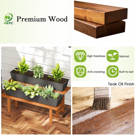 Estante de madera de 2 niveles para plantas, estantería tipo escalera para plantas, para interiores y exteriores