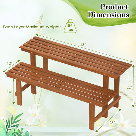 Estante de madera de 2 niveles para plantas, estantería tipo escalera para plantas, para interiores y exteriores