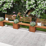 Wood Planter Box with Bench and Backrest for Garden Yard Balcony