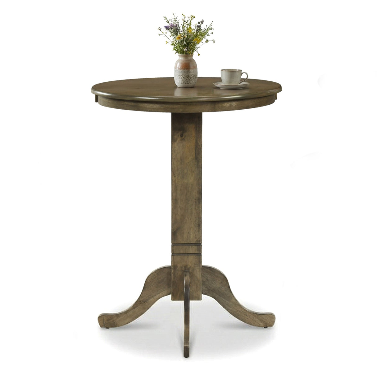 Wood Pub Round Dining Table with Pedestal Base