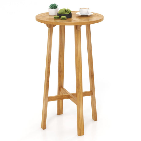 Mesa de bar redonda de madera de teca de 24 pulgadas con reposapiés para interiores y exteriores