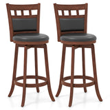 Juego de 2 taburetes de bar giratorios de madera con asiento y respaldo tapizados en piel sintética - Marrón