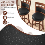 Juego de 2 taburetes de bar giratorios de madera con asiento y respaldo tapizados en piel sintética - Marrón