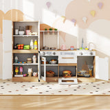Juego de cocina infantil de madera de 2 piezas con nevera y agua corriente