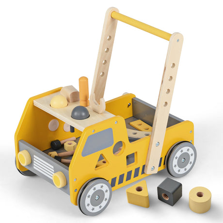 Andador de madera 2 en 1 con velocidad ajustable y almacenamiento inferior - Amarillo