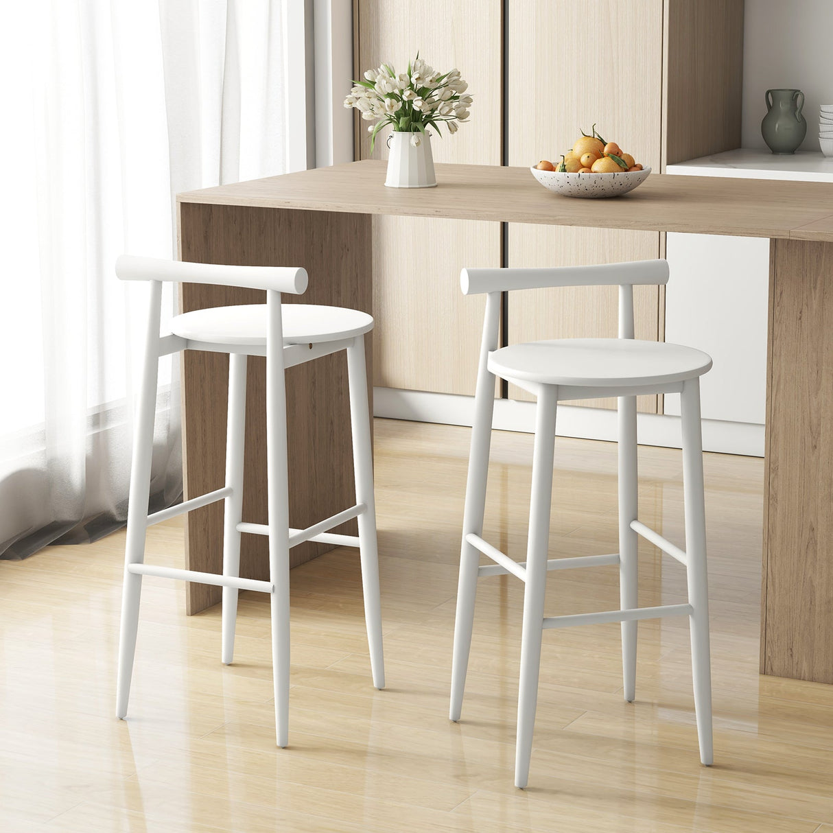 Wooden Bar Chair Set of 2 with Backrest and Footrest for Home Restaurant Cafe