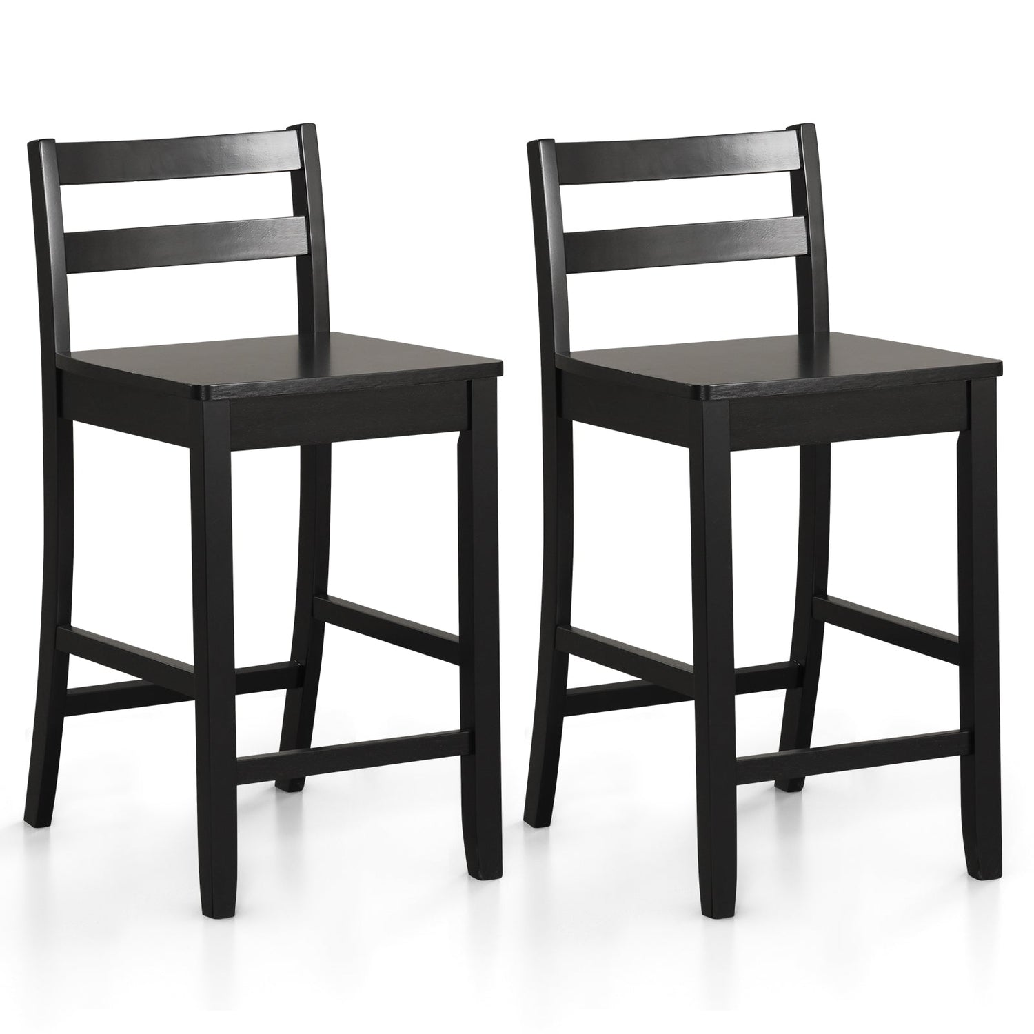 Wooden Bar Stools Set of 2 with Ergonomic Backrest and Footrest