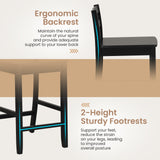 Wooden Bar Stools Set of 2 with Ergonomic Backrest and Footrest