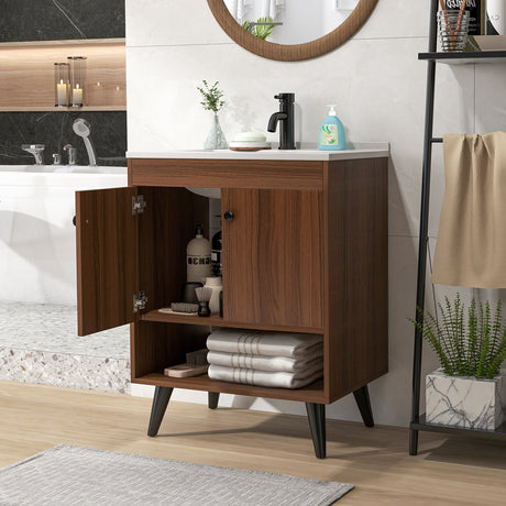 Mueble de baño de madera de 25 pulgadas con lavabo - Nogal