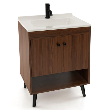 Mueble de baño de madera de 25 pulgadas con lavabo - Nogal