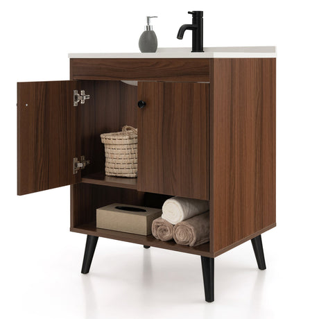 Mueble de baño de madera de 25 pulgadas con lavabo - Nogal
