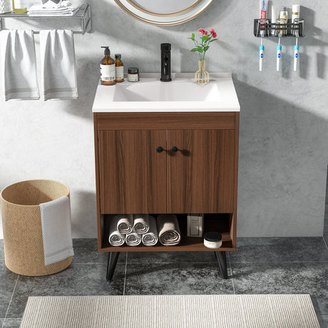 Mueble de baño de madera de 25 pulgadas con lavabo - Nogal