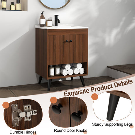 Mueble de baño de madera de 25 pulgadas con lavabo - Nogal