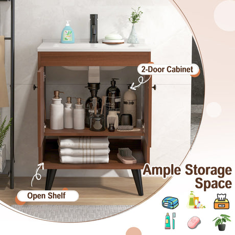 Mueble de baño de madera de 25 pulgadas con lavabo - Nogal