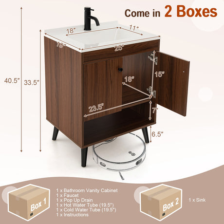 Mueble de baño de madera de 25 pulgadas con lavabo - Nogal