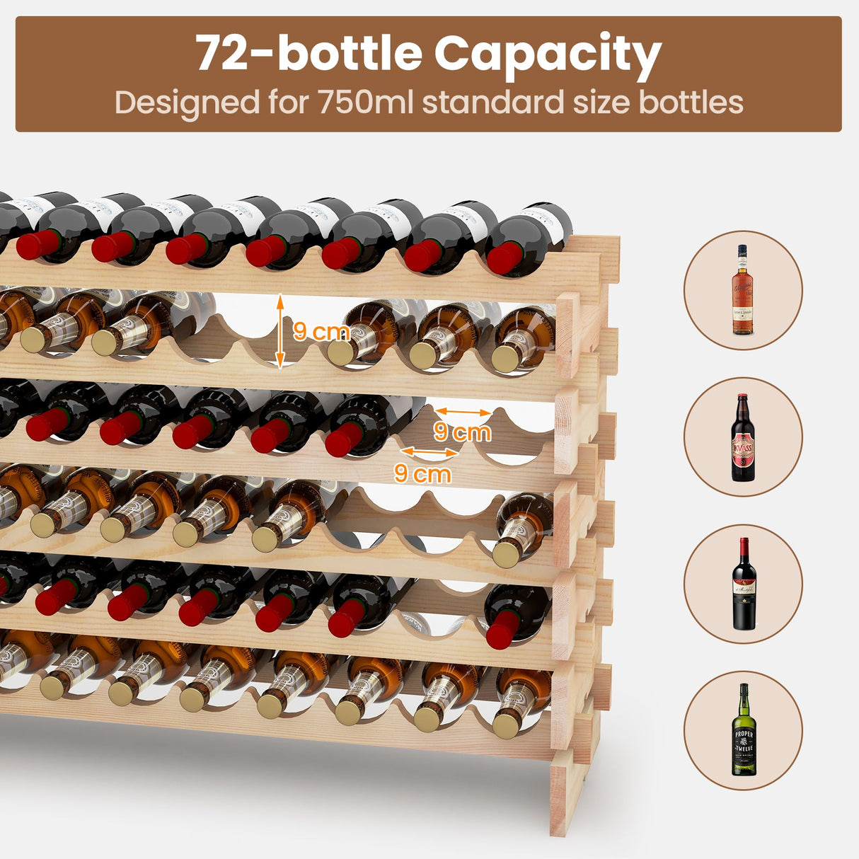 Estantería de madera para botellas de vino con capacidad para 72 botellas