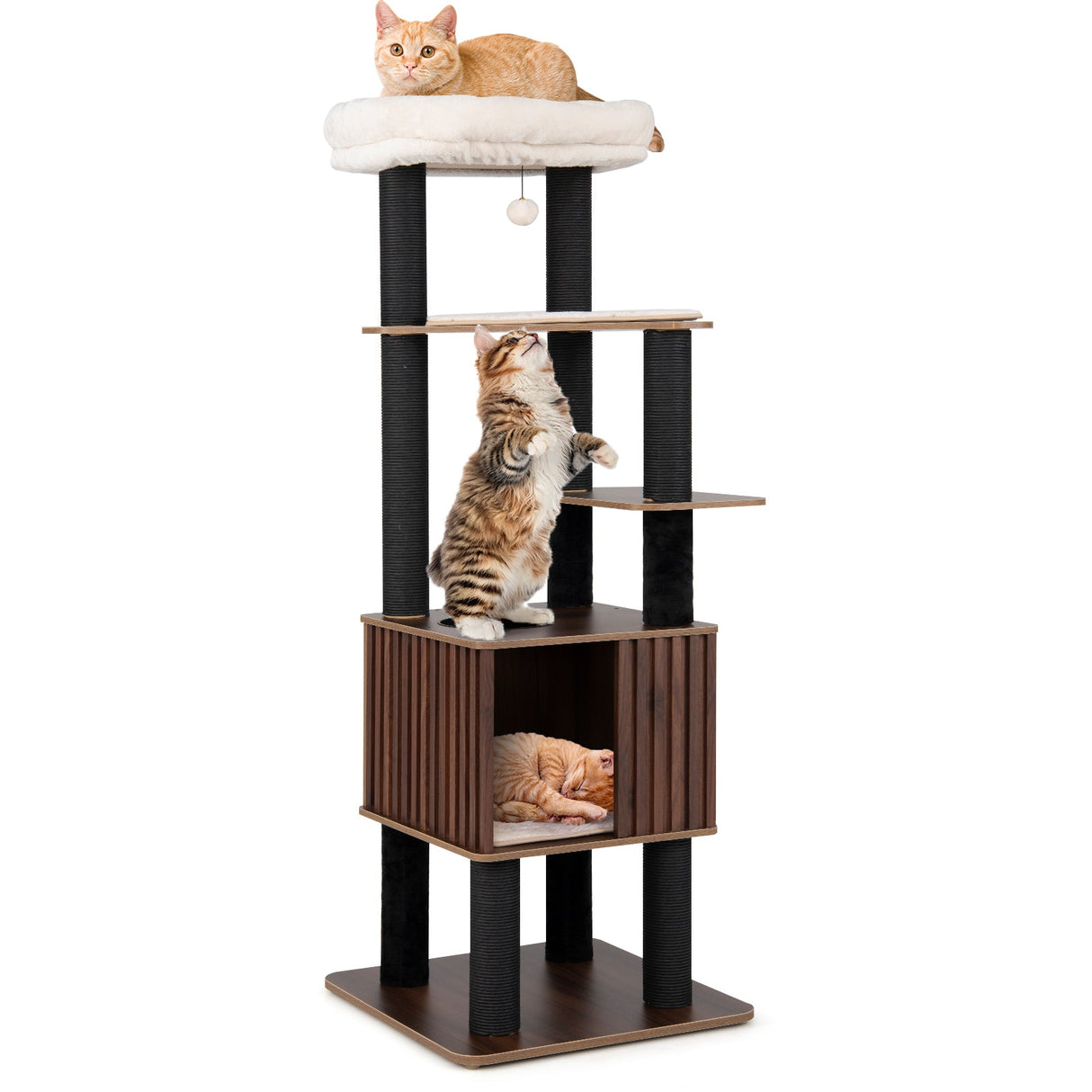 Rascador de Gato de Madera con Plataforma Superior Acolchada Suave - Marrón