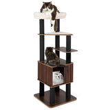 Rascador de Gato de Madera con Plataforma Superior Acolchada Suave - Marrón
